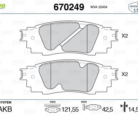 VALEO BRAKE PAD SET 670249 01